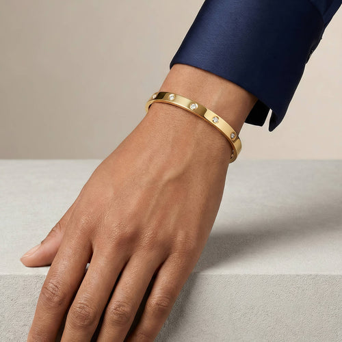 18k Gold plated bangle with cubic zirconia stones